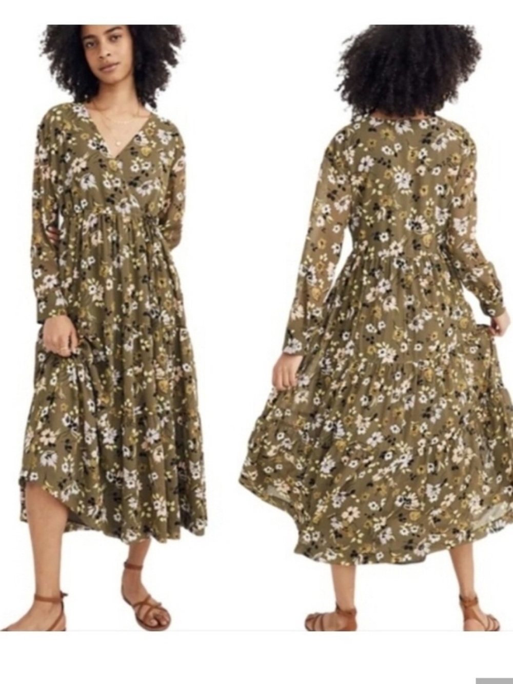 Madewell Cinch-Waist Tiered Midi Dress in Wildblooms size medium
